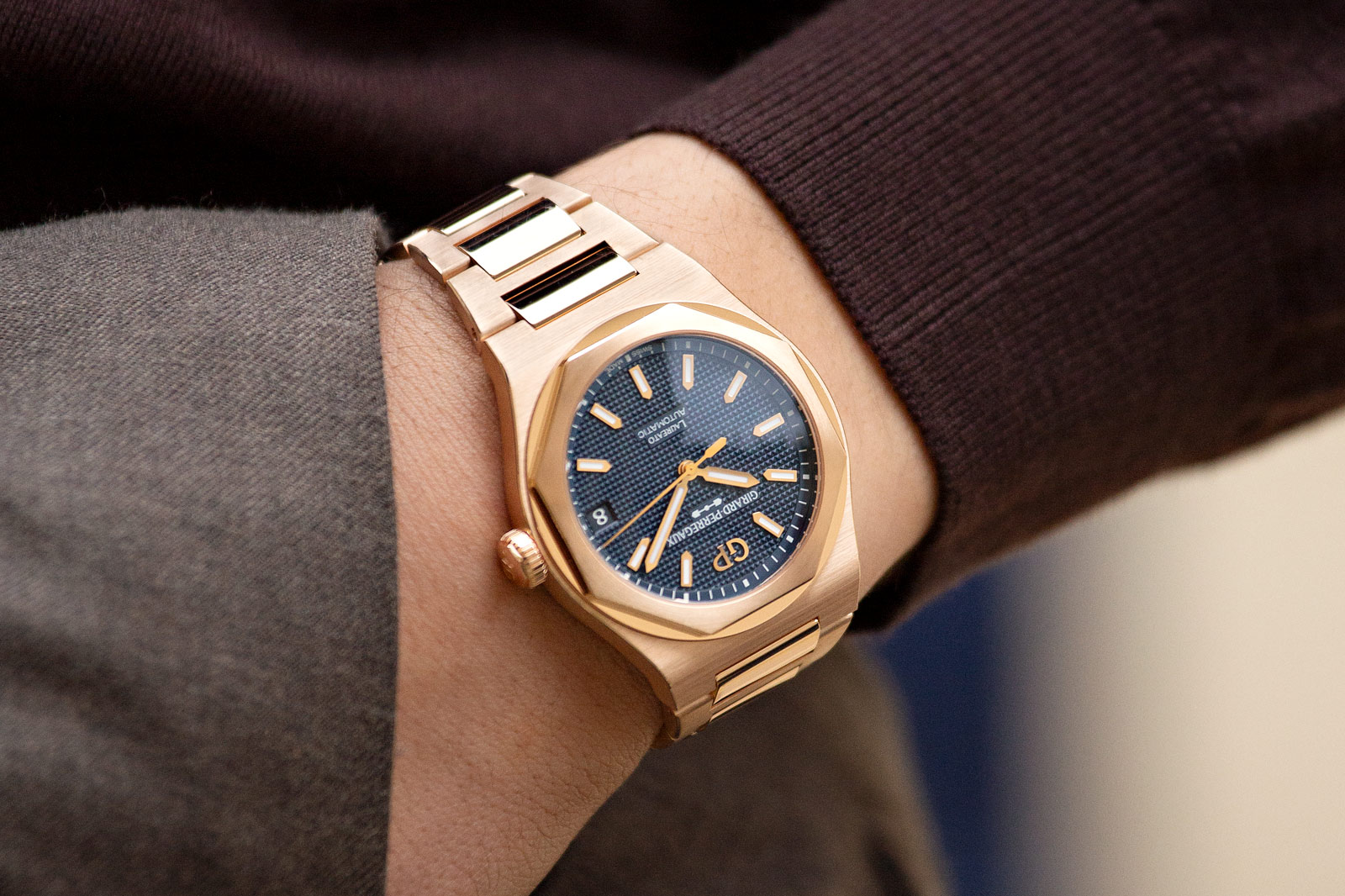 Girard-Perregaux Celebrate Spring with Laureato 42mm Pink Gold Sage Green and Ultramarine Blue