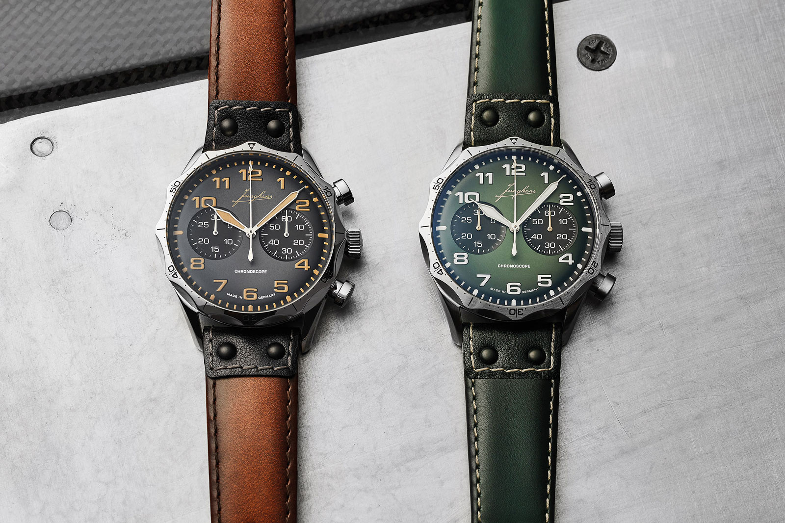 Junghans Launch 1950s Inspired Meister Pilot Chronoscope Grey and Green Editions