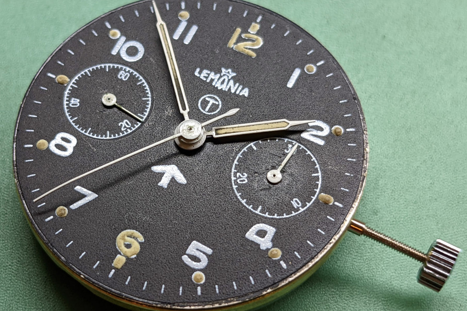 Service Lemania chronograph Dial at Harris Horology